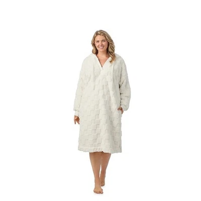 Cuddl Duds Cream Fuzzy Checkered Hooded Robe Dress Size XL - Image 1 of 4