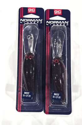 2 Norman DD22 Crankbaits - Black / Red Bell - Image 1 of 3