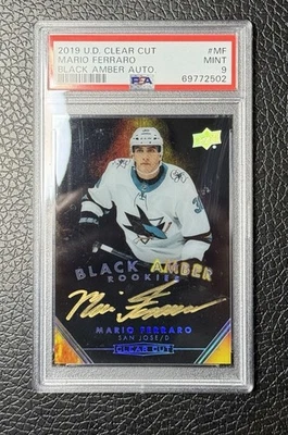 2019-20 UD Clear-Cut Black Amber Gold Auto Mario Ferraro RC #37 SJ Sharks PSA 9 - Image 1 of 2