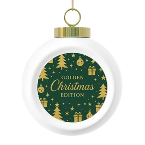 Ornament Christmas Ball, Golden Holiday Xmas Tree Decoration White, Gift, - Picture 1 of 9