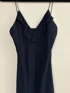 Vintage Y2K Ralph Lauren Black Cocktail Dress Ruffle V Neck Spaghetti Strap Sz 6 - Picture 1 of 13