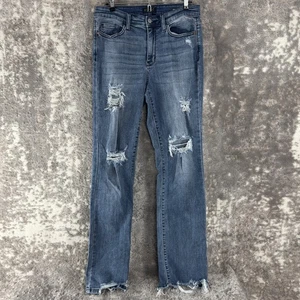 Judy Blue Size 9/29 Distressed Denim Jeans Straight Fit Pants Blue Button Zip - Picture 1 of 13