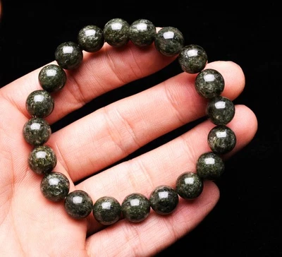 Pulsera de cuentas redondas de piedras preciosas de cristal de mica verde natural genuino de 10,3 mm AAA Foto 1 de 4
