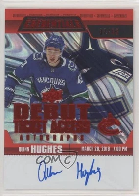 2019 Credentials Debut Ticket Access Autos Red /65 Quinn Hughes Rookie Auto RC - Image 1 of 2