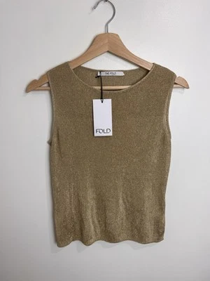 The Fold Nina Metallic Knit Top XS New With Tags Gold - Image 1 of 4