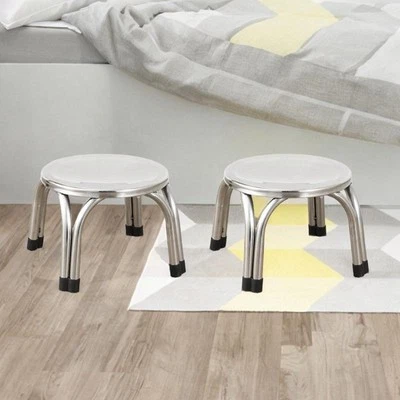 2x Small Stools Stainless Steel Metal Kids Sofa Benches Compact Foot Rest - image 1 of 4