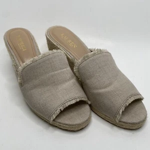 LAUREN by RALPH LAUREN Women's 11 Carlynda Beige Linen Wedge Espadrille Sandals - Picture 1 of 15