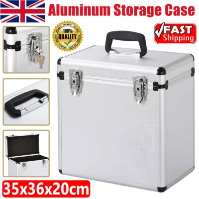 12" LP Vinyl Record Aluminium DJ Flight Carry Case Silver Holds 50 Strong Box
