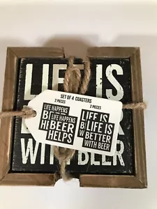 Sottobicchieri Quill to Paper "LIFE HAPPENING BEER HELP" set 4 pezzi di Sixtrees - Foto 1 di 9