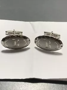 Vintage Manschettenknöpfe silberfarben monogrammiert "B" oval - klassisches Herren Accessoire - Bild 1 von 4