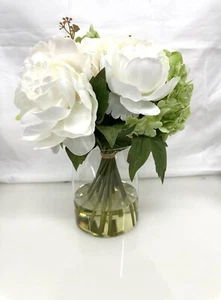 Artificial Peony Hydrangea and Tulip Glass Arrangement 13" New - Picture 1 of 9