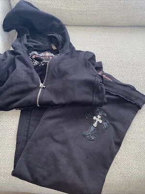 Twisted Heart Chándal Sudadera con Capucha y Pantalones Cuero y Metal Cruz Repujado NEGRO M ED2 Foto 1 de 4