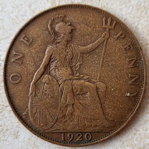 🧭 🇬🇧 UK GB One Penny, 1920. King George V. - Picture 1 of 2