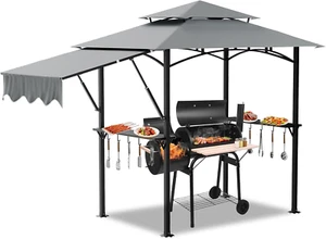 8'X5' Double Tiered Grill Gazebo, Outdoor BBQ Gazebo Shelter with LED Light & Ex - Picture 1 of 6