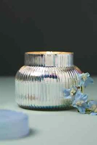 NEW Anthropologie Capri Blue Volcano Silver Ribbed Jar Candle 19oz. - Picture 1 of 2