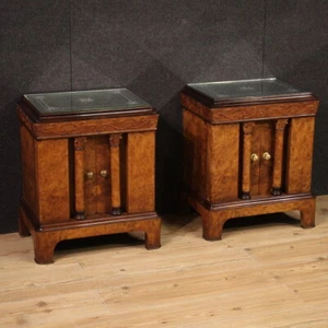 Pair of night stands two furniture Cant bedside tables vintage 20th century - Picture 1 of 12