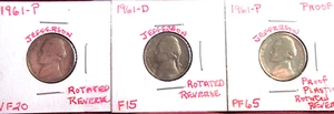 1961-P VERY FINE / 1961-D FINE PLUS / 1961-P PROOF JEFFERSON NICKELS WITH R REV - Picture 1 of 8