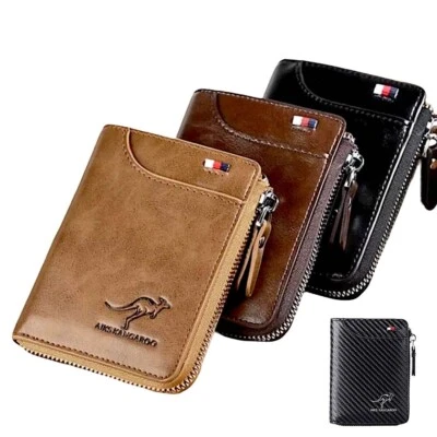 Mens RFID Blocking Leather Wallet Credit Card ID Holder Zipper Purse Waterproof - Image 1 of 4