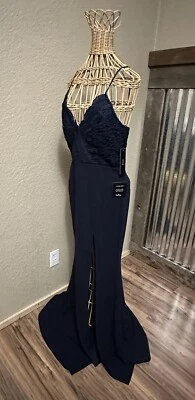 Lulu's Dress Blue Navy Blue Maxi Lace Crochet Bodice Evening Gown Feminine Sexy - Image 1 of 4