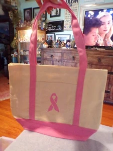 NEU Brustkrebs Musselin Tragetasche Logo auf der Vorderseite rosa Riemen 16 x 12 x 4 Charity - Bild 1 von 2