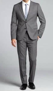 Giorgio Armani Lecollezioni Black Label Grey Silver Sharkskin Coat 58 Pants 42 - Picture 1 of 24
