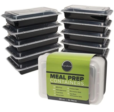 Contenedores de preparación de comidas con tapas, paquete de 10 contenedores de almacenamiento de alimentos sin BPA Microwa Foto 1 de 4