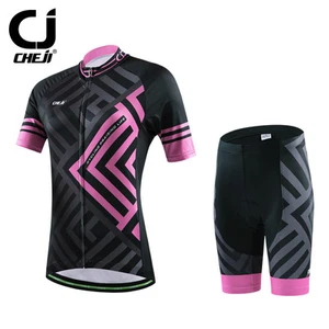CHEJI Maze Novelty Women's Cycling Short Set Bike Jersey and Shorts MTB Kit Pink - Picture 1 of 7