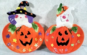 HALLOWEEN Two Ghost in Pumpkin Ceramic Candy Dishes , Kids Plate Or Candy Dish - Picture 1 of 8
