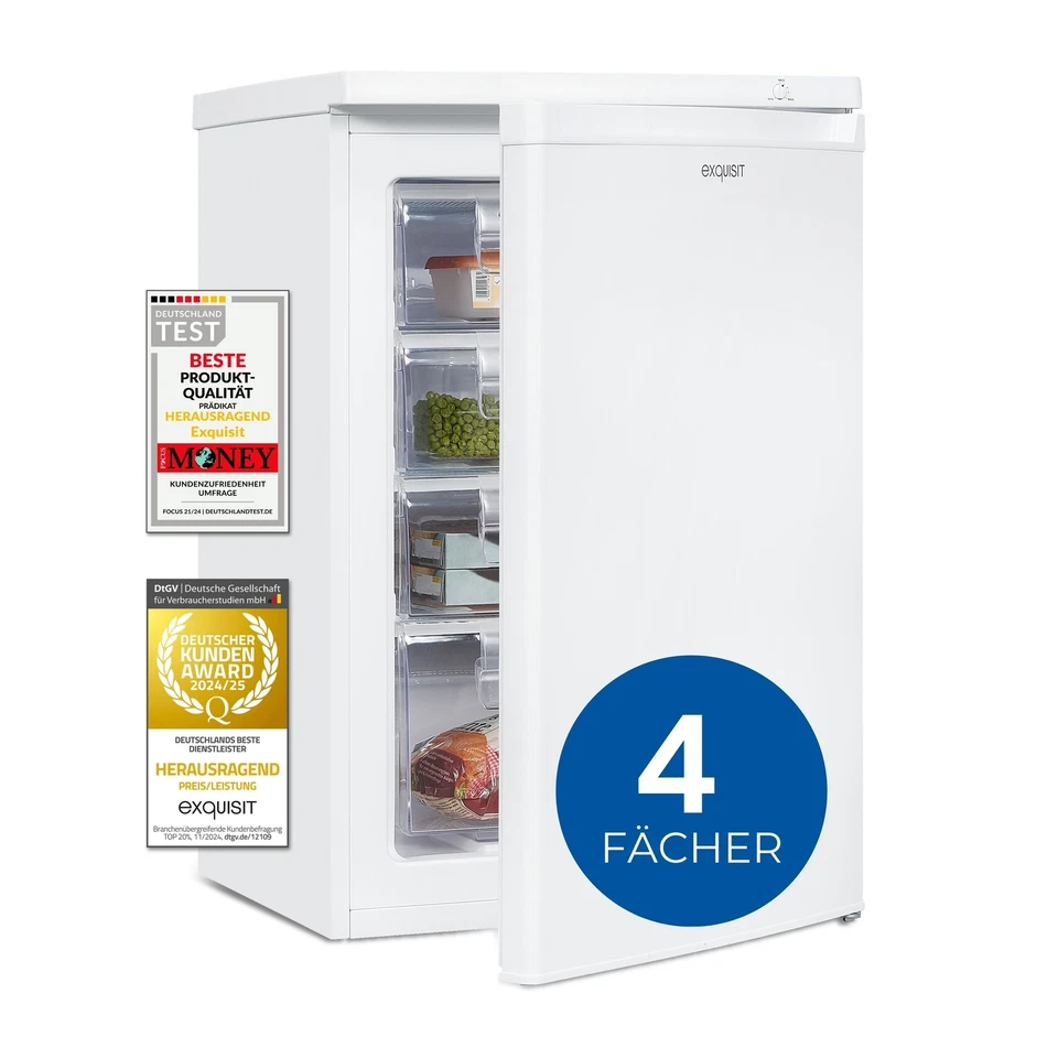 Exquisit Gefrierschrank, 4 Fächer, 4-Sterne, 91 Liter, GS512-040E weiss - Bild 1 von 4