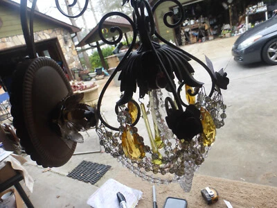 Lámpara colgante vintage antigua de cristal de mediados de siglo 3824 B/A Foto 1 de 4