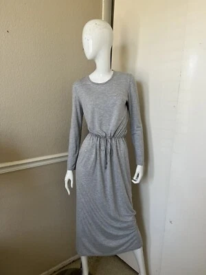 ¡NOVENTA POR CIENTO NUEVO! Vestido midi gris jaspeado tejido Tencel manga larga con cordón S Foto 1 de 4