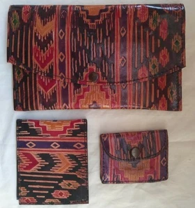 Southwestern pattern Leather Wallet, Coin Purse and Clutch Lot - Picture 1 of 8