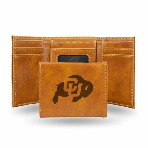 Colorado Buffaloes Laser Engraved Brown Trifold Wallet Cover