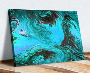 TURQUOISE TEAL BLUE  ABSTRACT CANVAS WALL ART 30MM DEEP FRAMED PRINT DESIGN - Picture 1 of 3