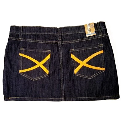 MINI Falda Denim RUE 21 Talla 11/12 Naranja Lavado Oscuro Cuero Bolsillo Detalle Nueva con Etiquetas Foto 1 de 4