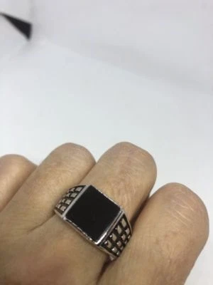 Anillo egipcio vintage de plata de ley 925 de ónix negro real talla 12,25 Foto 1 de 4