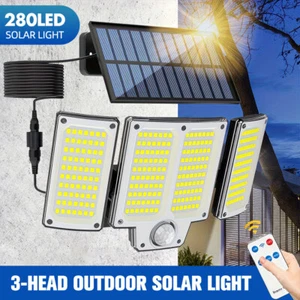 280 LEDs Solar Flood Light Motion Sensor Security Wall Yard Garden 3 Heads Lamp - Picture 1 of 9