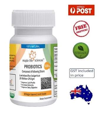 Probiotic Lactobacillus Bulgaricus 20 Billion CFU/gm Capsules - 500mg - AU Stock - image 1 of 3