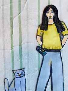 Carlovers ART “Every Day Cat Girl” #20 Abstract Painting By Sabrina Van 5x7” - Picture 1 of 17