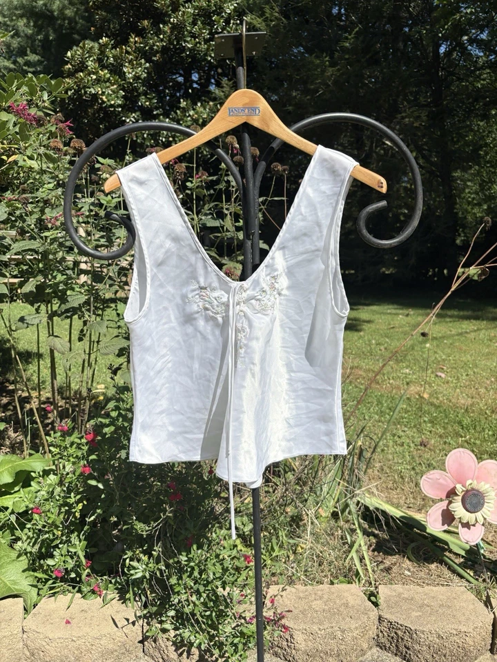 Vintage 1960s 70s Gladys Embroidered White Corset Tank Top Size 12 - Image 1 of 4