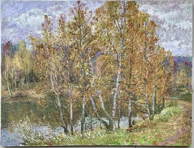 Original altes russisches Ölgemälde Landschaft Impressionismus, signiert/datiert - Bild 1 von 4