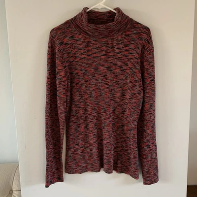 Turtleneck Sweater Relativity Size XL Long Sleeve 100% Cotton Red Black Marled - Image 1 of 4