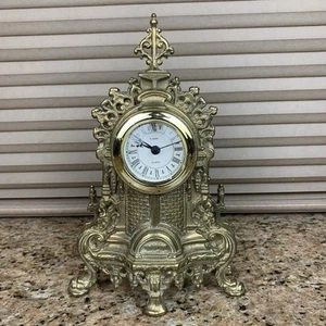 READ Vintage Uranio Quartz Germany Brass Mantel Desk Clock Made In Italy Heavy - Picture 1 of 23