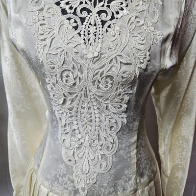 Vestido JESSICA MCCLINTOCK Jacquard Plisado Largo Encaje Recortado Talla S? Crema Foto 1 de 4