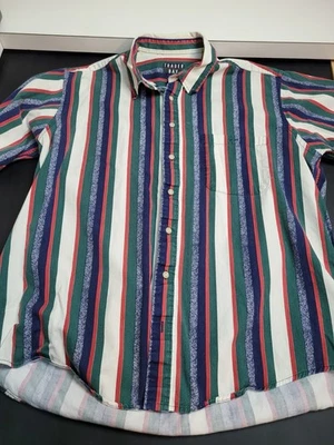 Vintage 90s Trader Bay SS Vertical Striped Button Down Shirt Mens XLT - Image 1 of 4