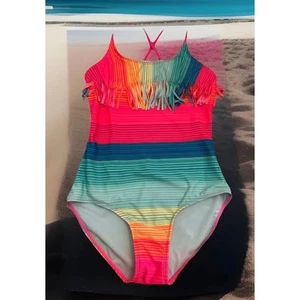 Girls Swimsuit Bright Multicolor Tassels Fringe Retro Fairy Size M Plus - Picture 1 of 13