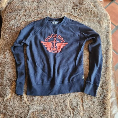 Dockers Sweatshirt Mens Small 100% Cotton Lightweight navy red Logo Spellout - Image 1 of 4