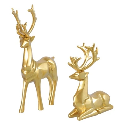 Reindeer Figurines Set of 2 for Office Bedroom Golden Deers Christmas Ornaments - Image 1 of 4
