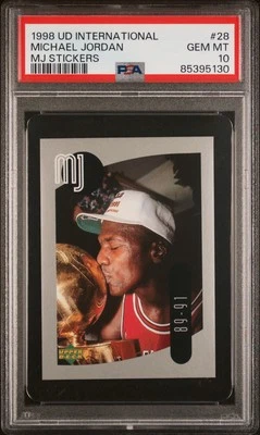 PSA 10 GEM MT 1998 UPPER DECK INTERNATIONAL MJ STICKERS MICHAEL JORDAN 28 ..... - Image 1 of 2