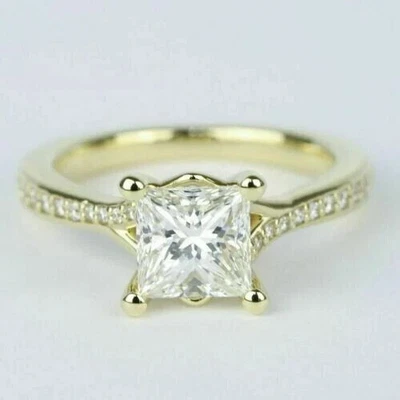 3 CT Princess Cut Lab-Created Diamond Womens Wedding Ring 14K Yellow Gold Plated - Image 1 of 4